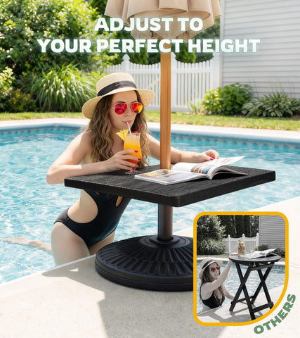 WikiWiki HDPE woodgrain tabletop resists water, sun, and stains for lasting use.