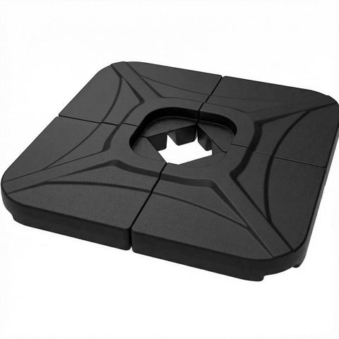 Wikiwiki offset umbrella base top view shows four-plate wind-stable design