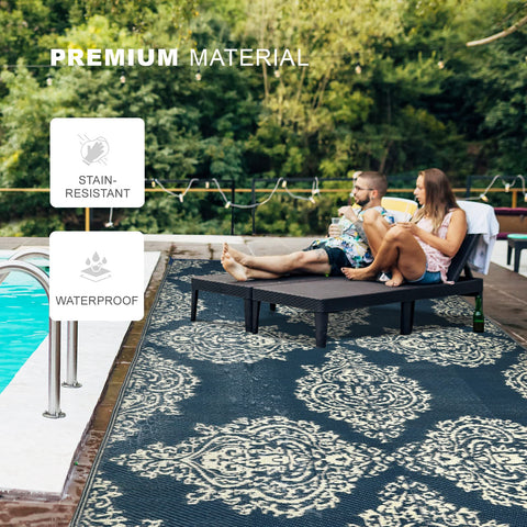 WikiWiki outdoor rug reversible design offers two decor looks