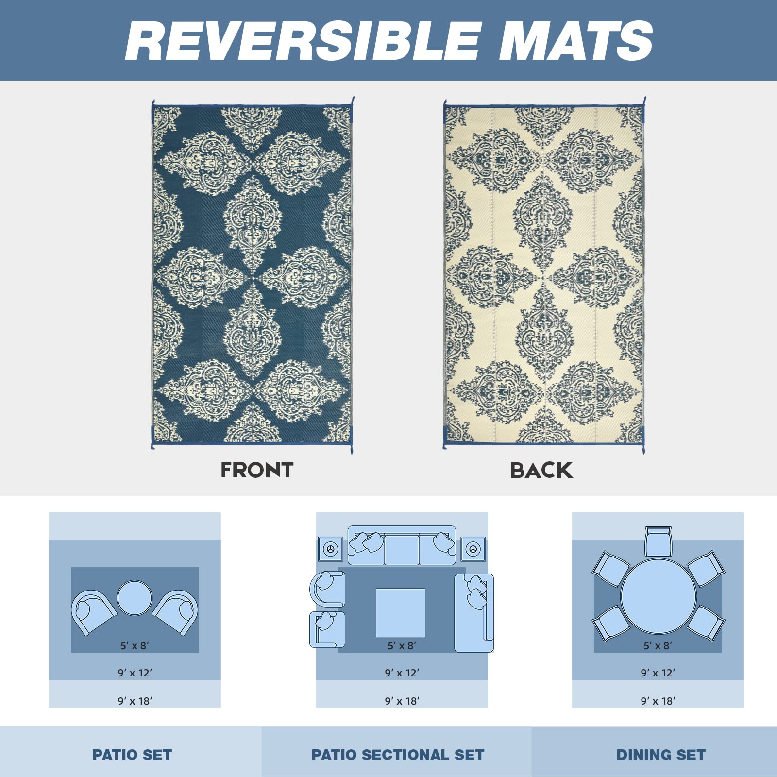 WikiWiki outdoor rug waterproof polypropylene weave withstands weather