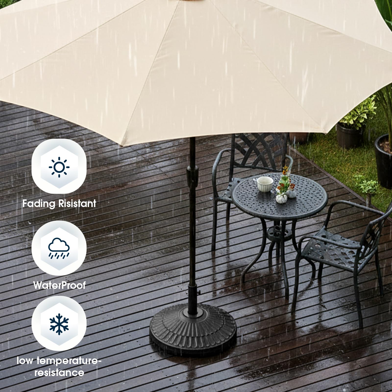 wikiwiki waterproof uv-resistant base, dependable in sun and rain.