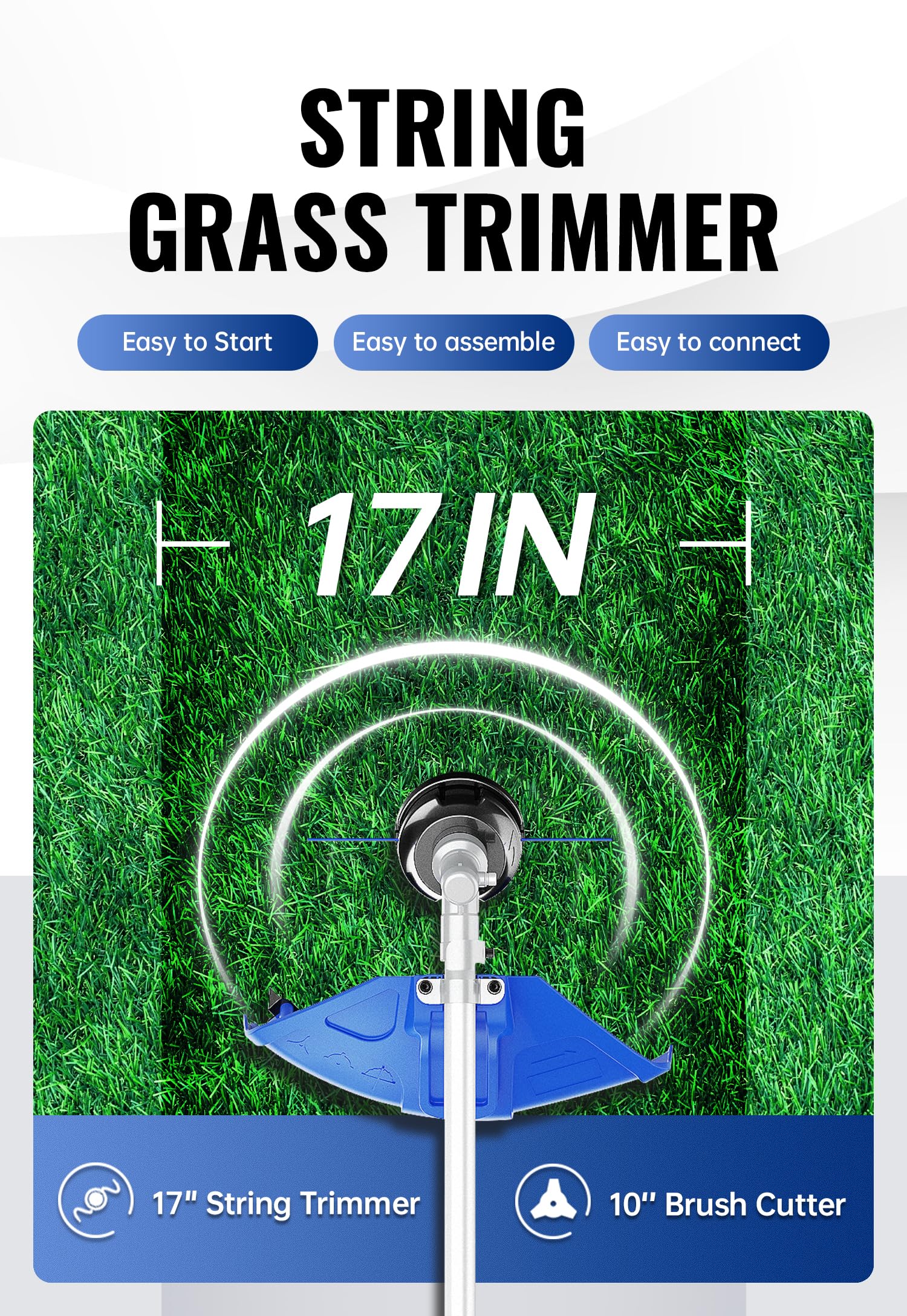 Wild Badger Power 17-inch trimmer head ready for clean lawn edges.