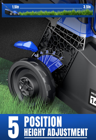 Wild Badger Power 40V 14in lawn mower bagging chute demonstrates flexible cleanup options.