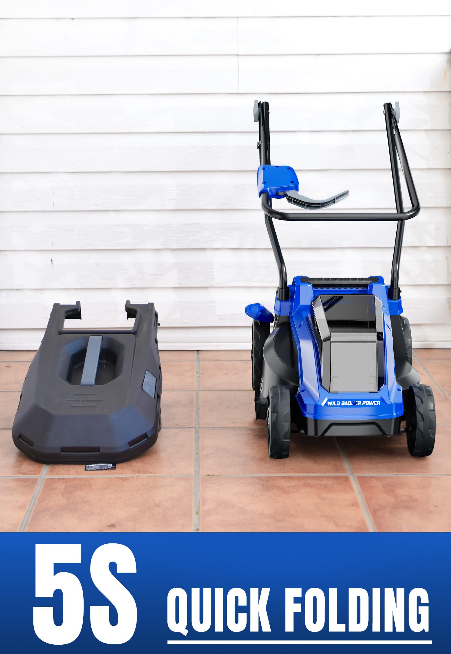 Wild Badger Power 40V 14in lawn mower mulch option shows mulch-ready discharge.