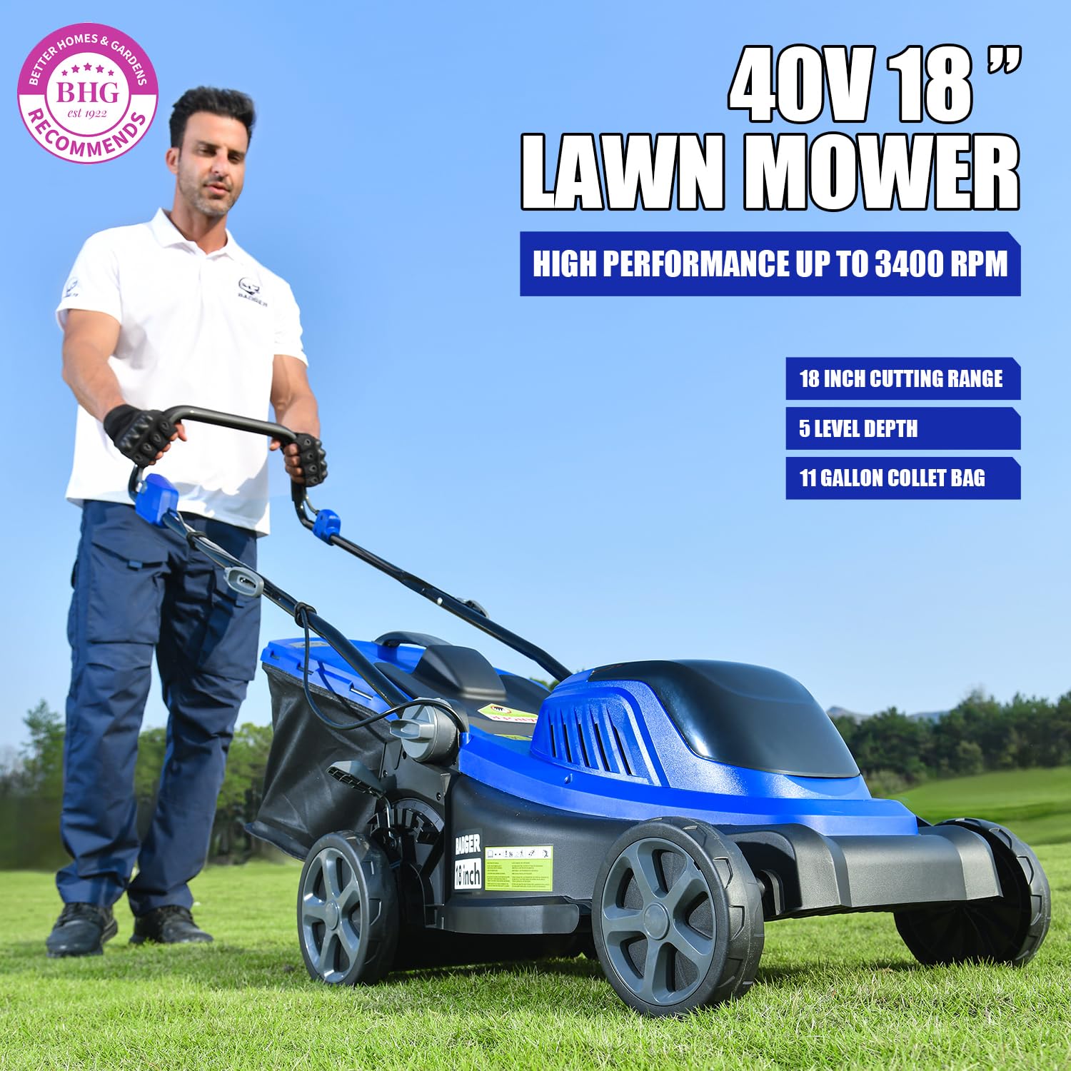 Wild Badger Power 40V 18-inch mower folded handle, easy storage.