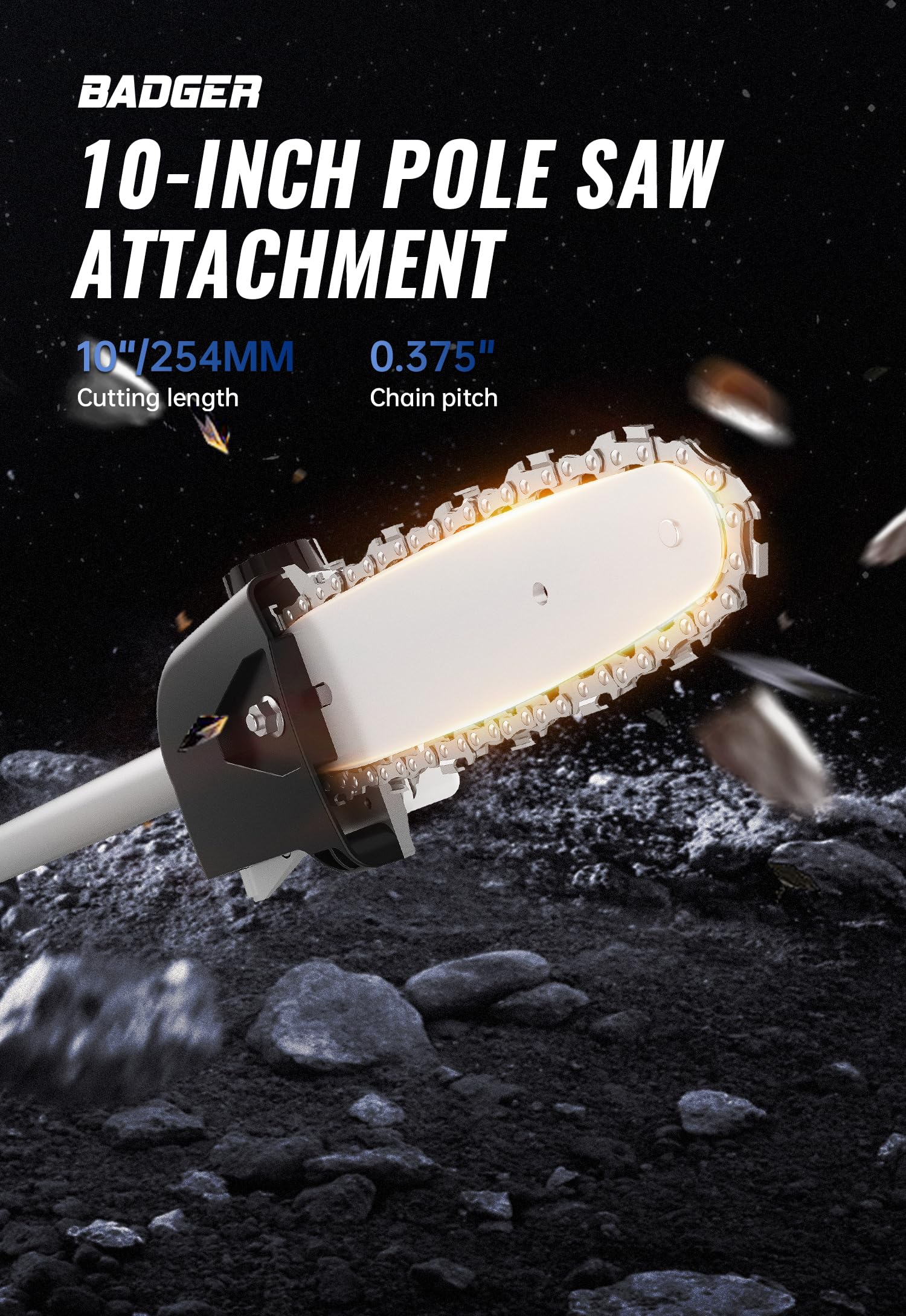 Automatic lubrication keeps the Sunseeker attachment chain running smoothly during trimming