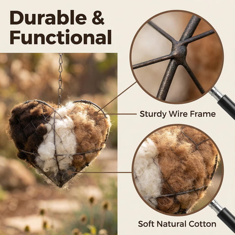 Handmade alpaca wool bird nest heart supports small wild birds' nesting