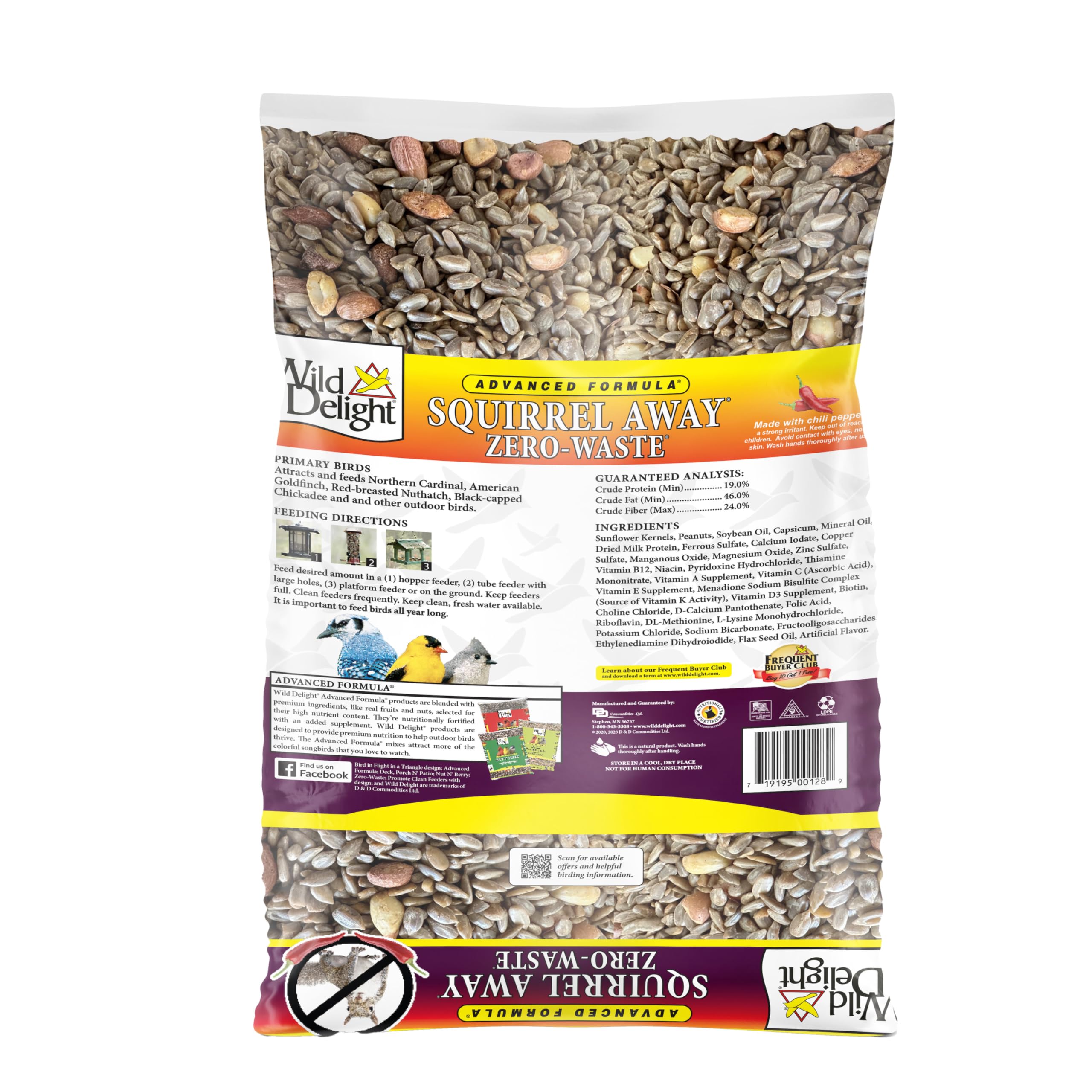 Wild Delight Advanced Formula seed blend in feeder, supports diverse wild birds