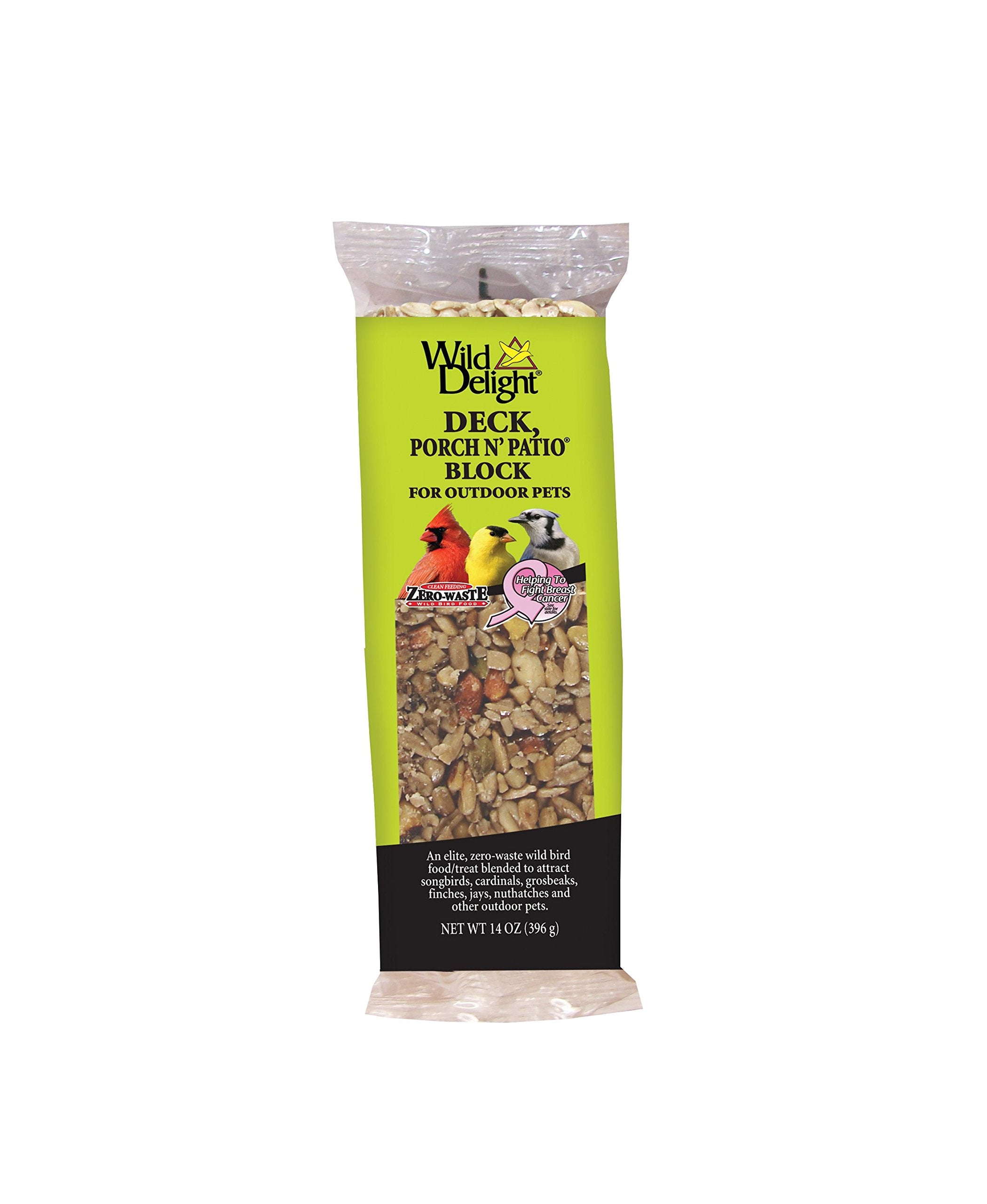 Wild Delight Deck Block in feeder attracts backyard songbirds with nutritious ingredients
