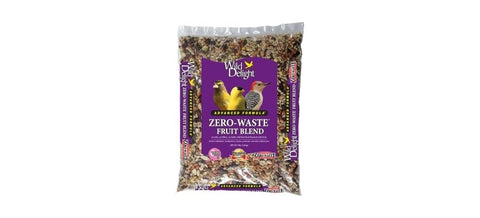 Wild Delight fruit blend bird food packaging shown as 5 lb bag