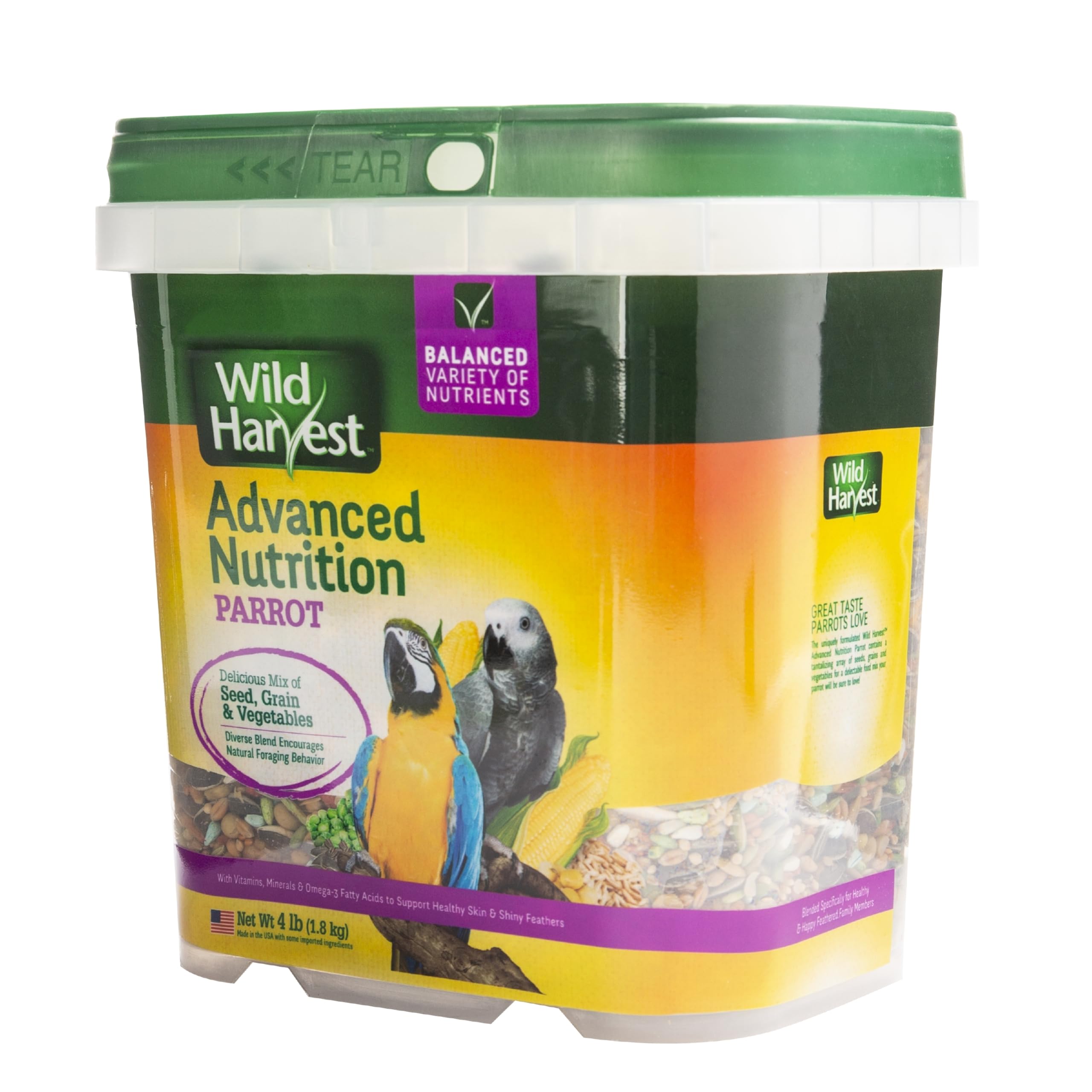 Wild Harvest Advanced Nutrition Parrot Daily Portion Guide shows suggested serving sizes