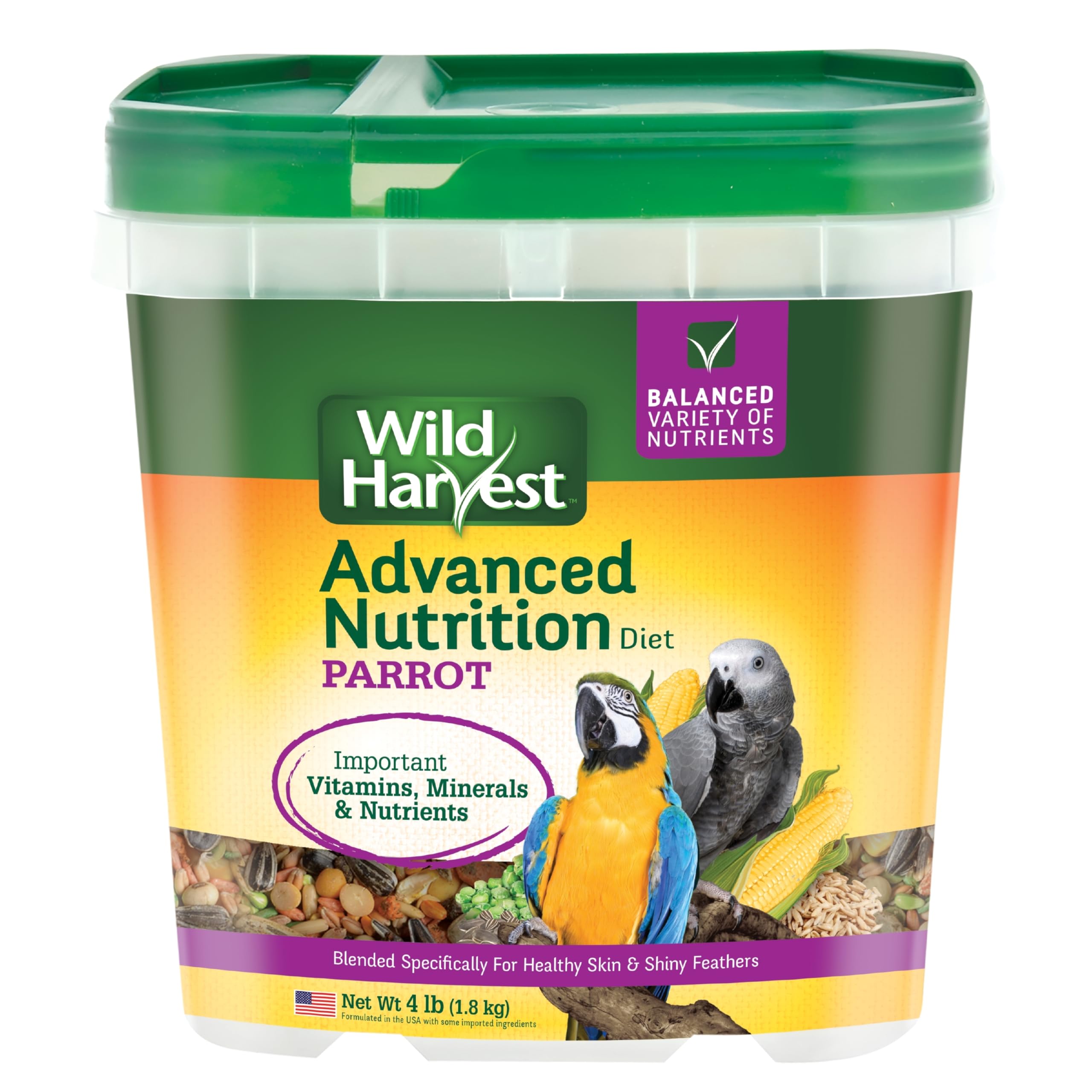 Wild Harvest Advanced Nutrition Parrot Seed Bowl highlights a balanced seed mix for energy and variety