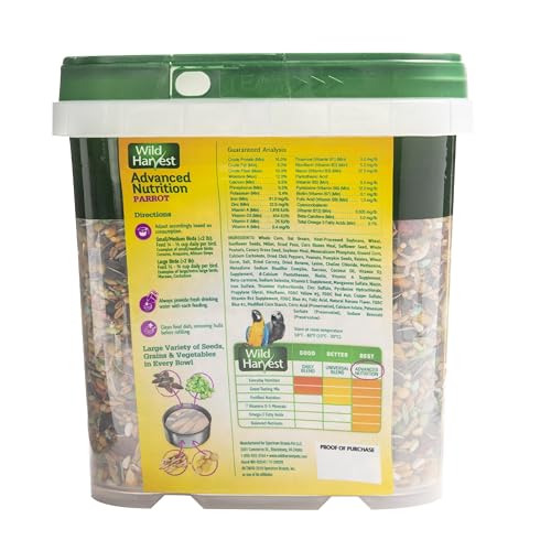 Wild Harvest Advanced Nutrition Parrot Vegetable Mix displays colorful produce for essential vitamins