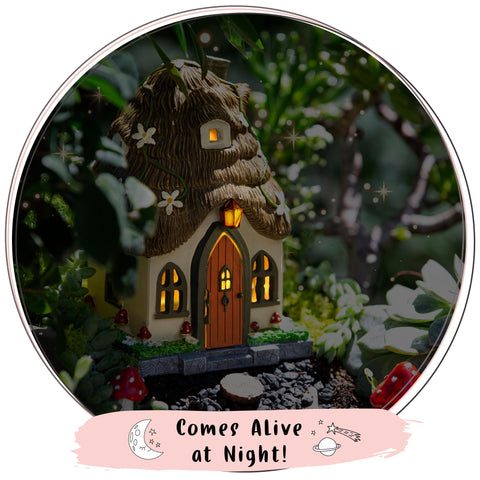 WILD PIXY Fairy House solar lighting powering soft night glow.