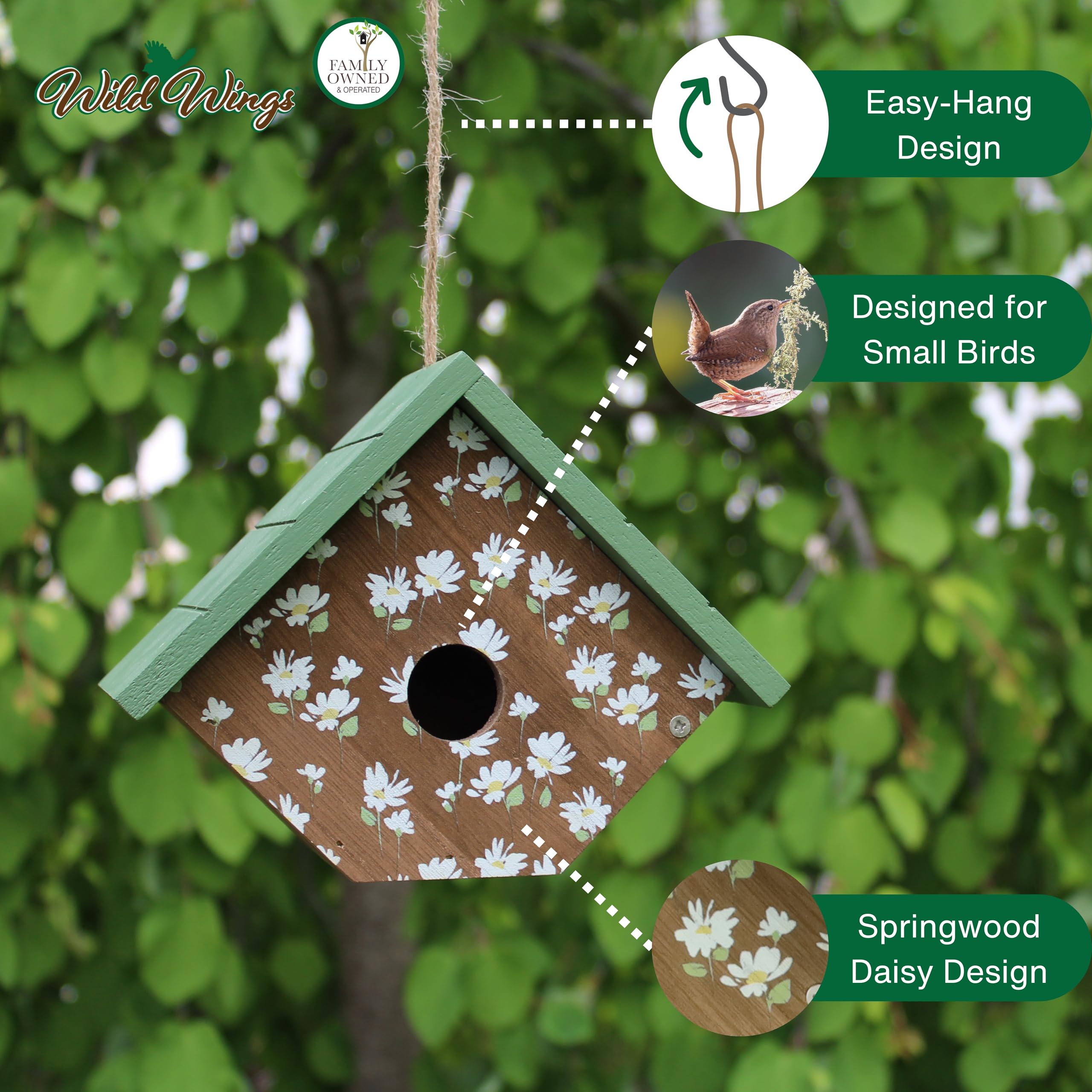 Wild Wings Springwood Daisy wren house easy-clean door for quick maintenance