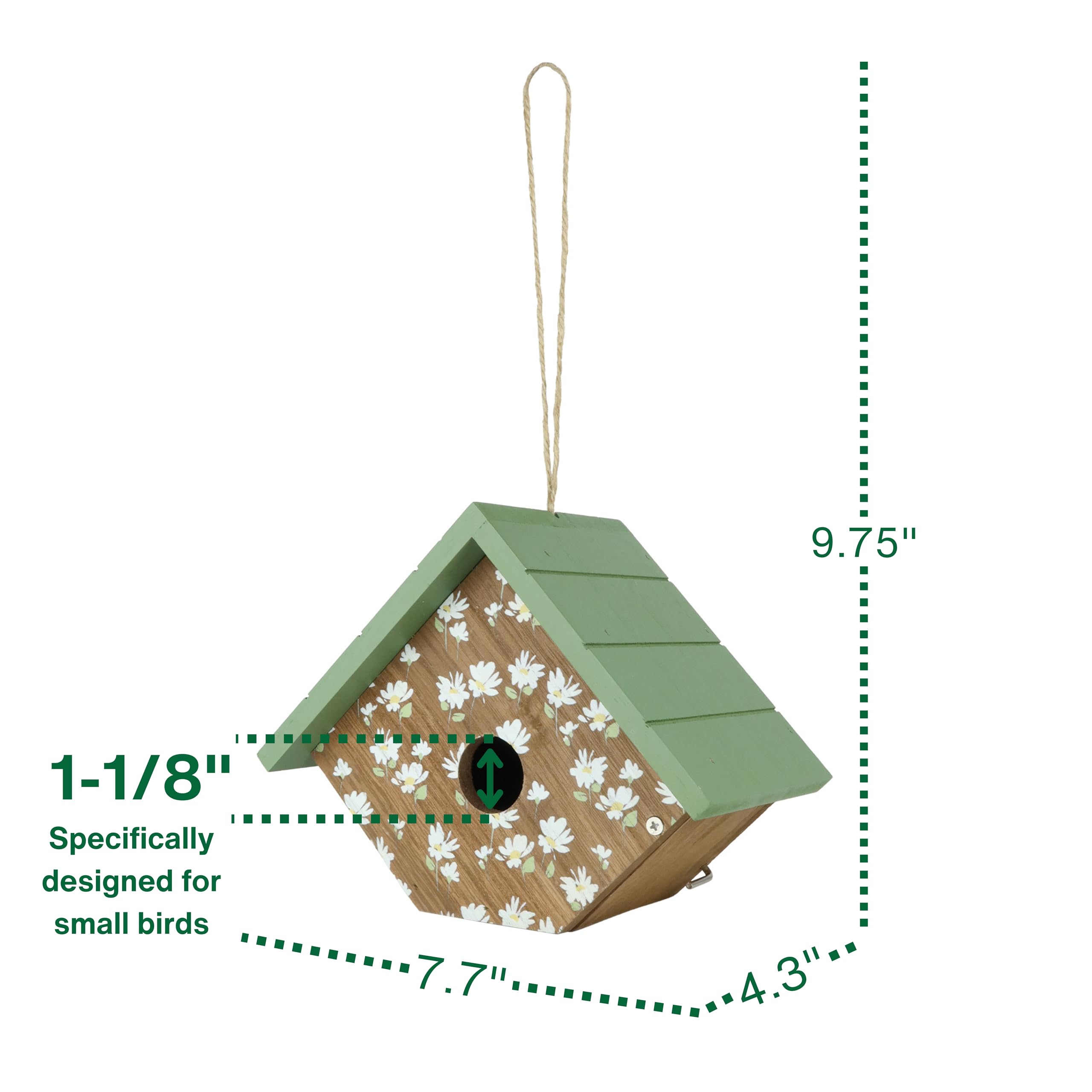 Wild Wings Springwood Daisy wren house hole detail showing 1 1/8 inch opening