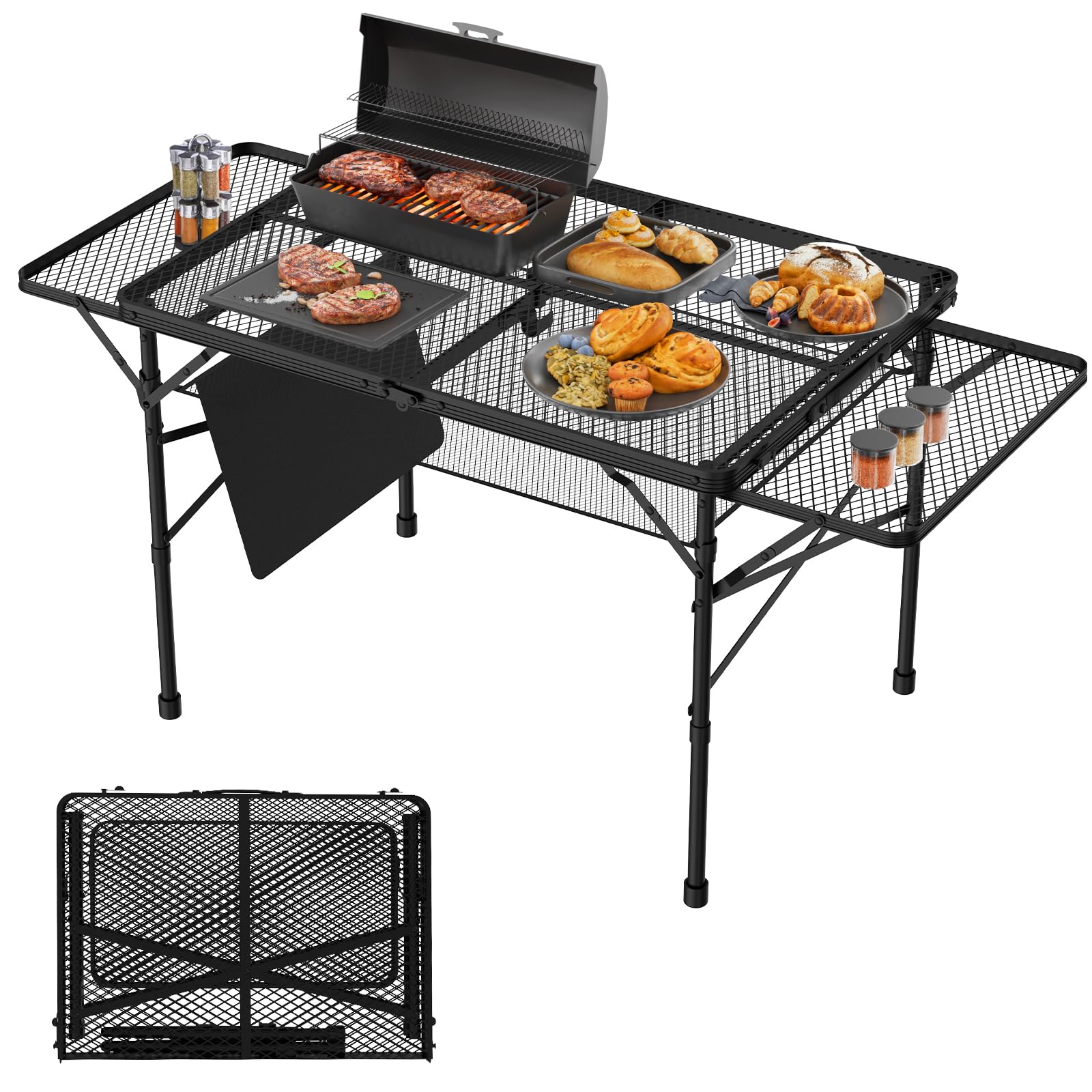 WildFinder folding table with 2 wing panels for extended dining space