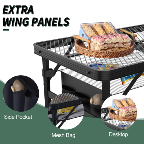 In-use on the beach, WildFinder table supports grill and snacks.
