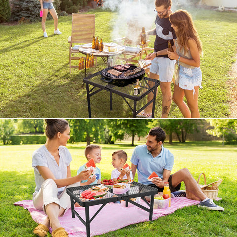 Rust-resistant mesh surface keeps the table looking new after splashes.