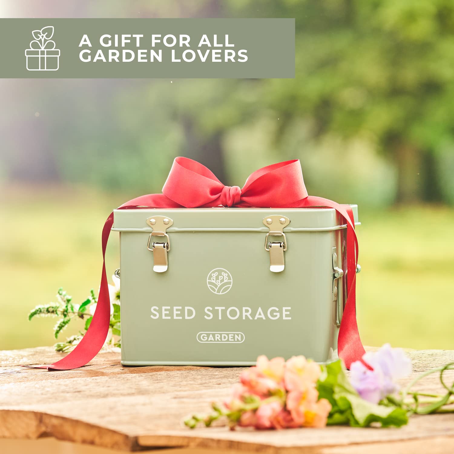 WILDGOOSE seed storage box interior compartments for filing and sorting packets.