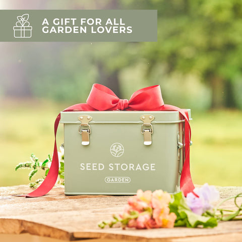 WILDGOOSE seed storage box interior compartments for filing and sorting packets.