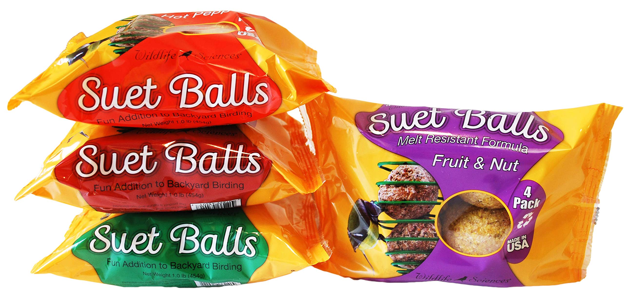 Wildlife Sciences fruit-nut suet ball attracts songbirds to feeders