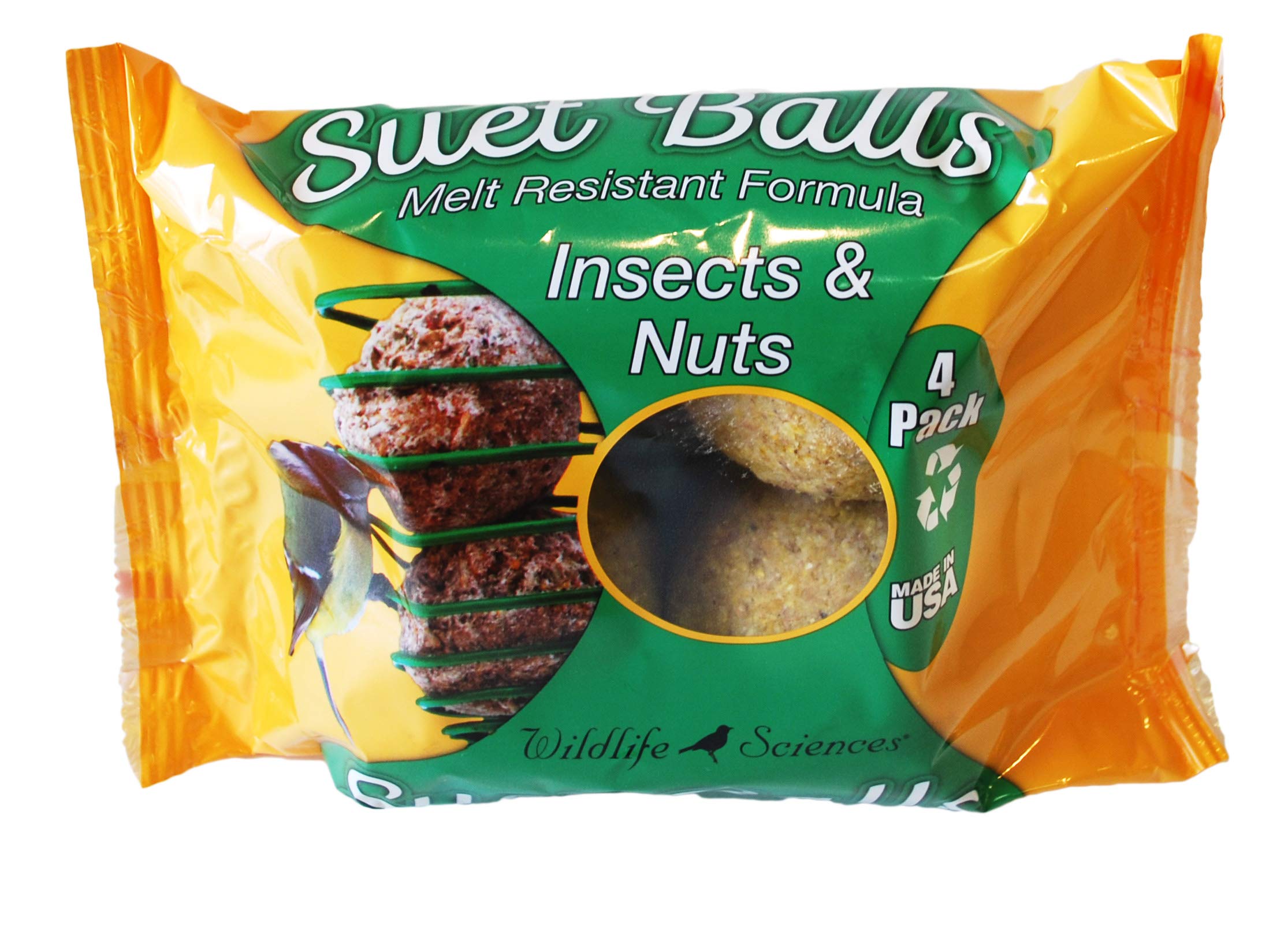 Wildlife Sciences insect-nuts suet ball delivering protein-rich energy for yard birds