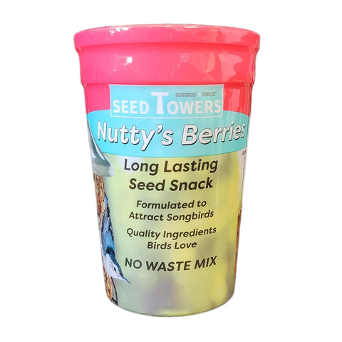 Wildlife Sciences Nuttys Berries Seed Tower close up highlights peanuts and cranberries for birds