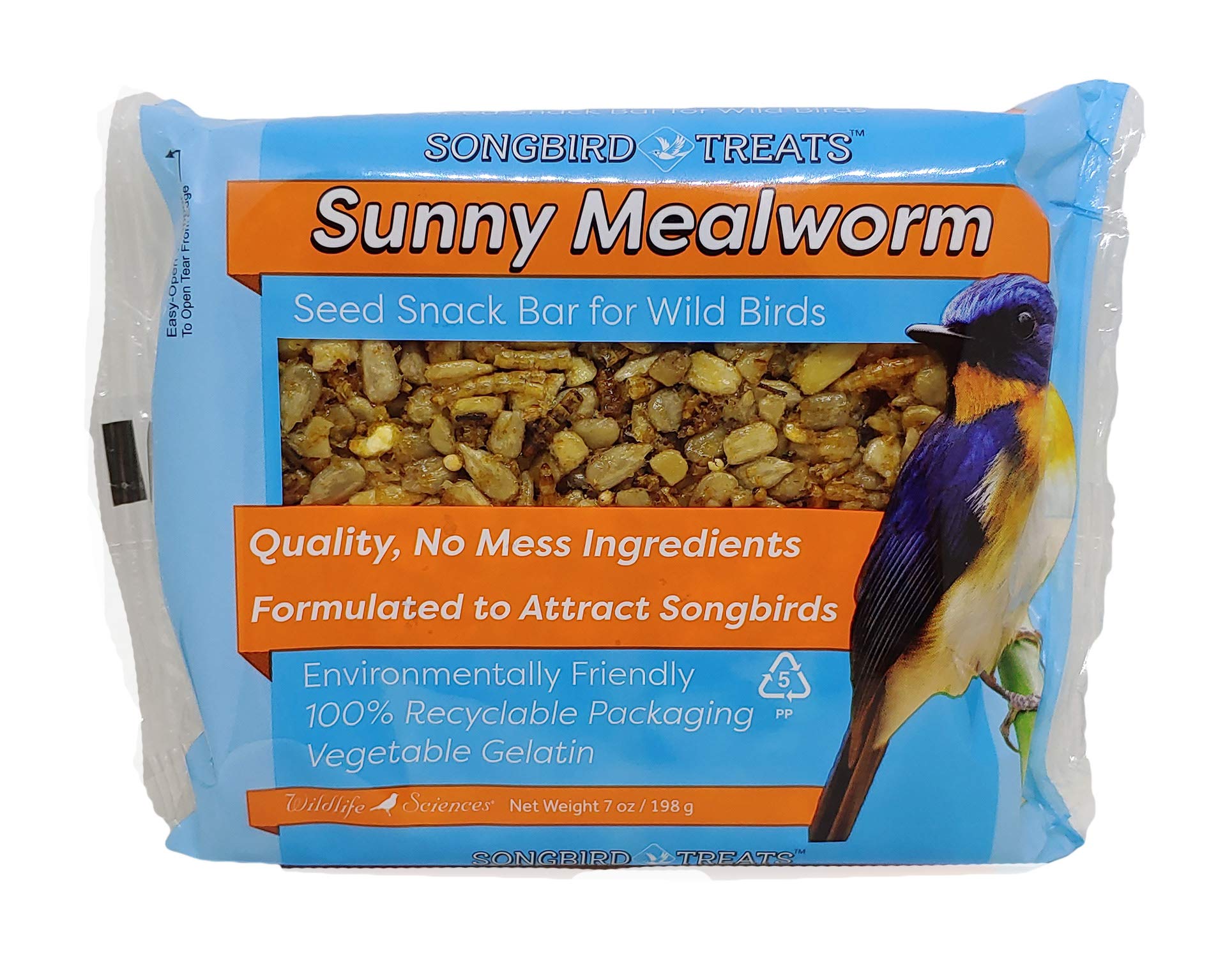 Wildlife Sciences seed cake on feeder attracts visiting birds.