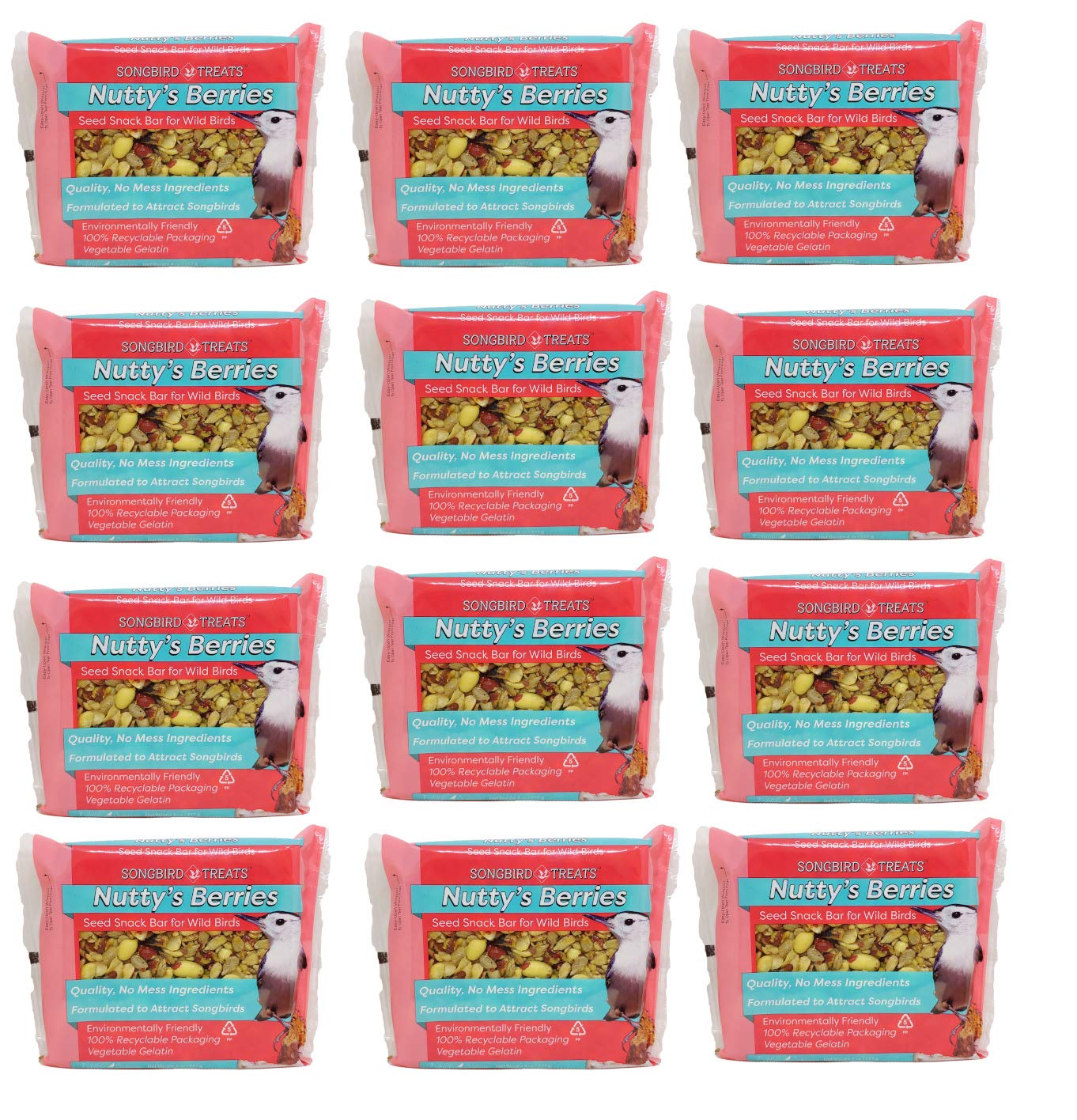 Wildlife Sciences Songbird Treats packaging shown for easy backyard feeding.