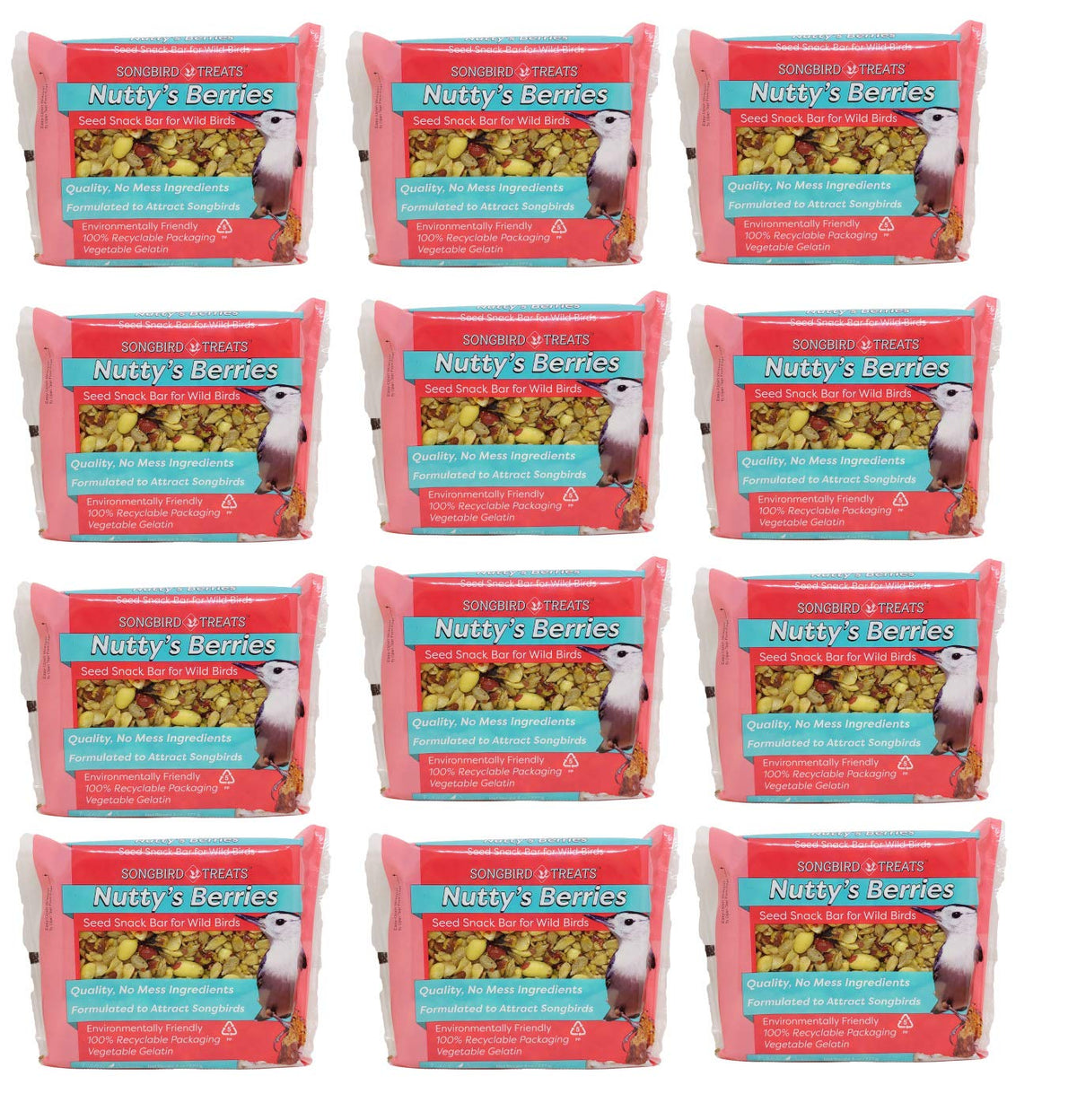 Wildlife Sciences Songbird Treats packaging shown for easy backyard feeding.