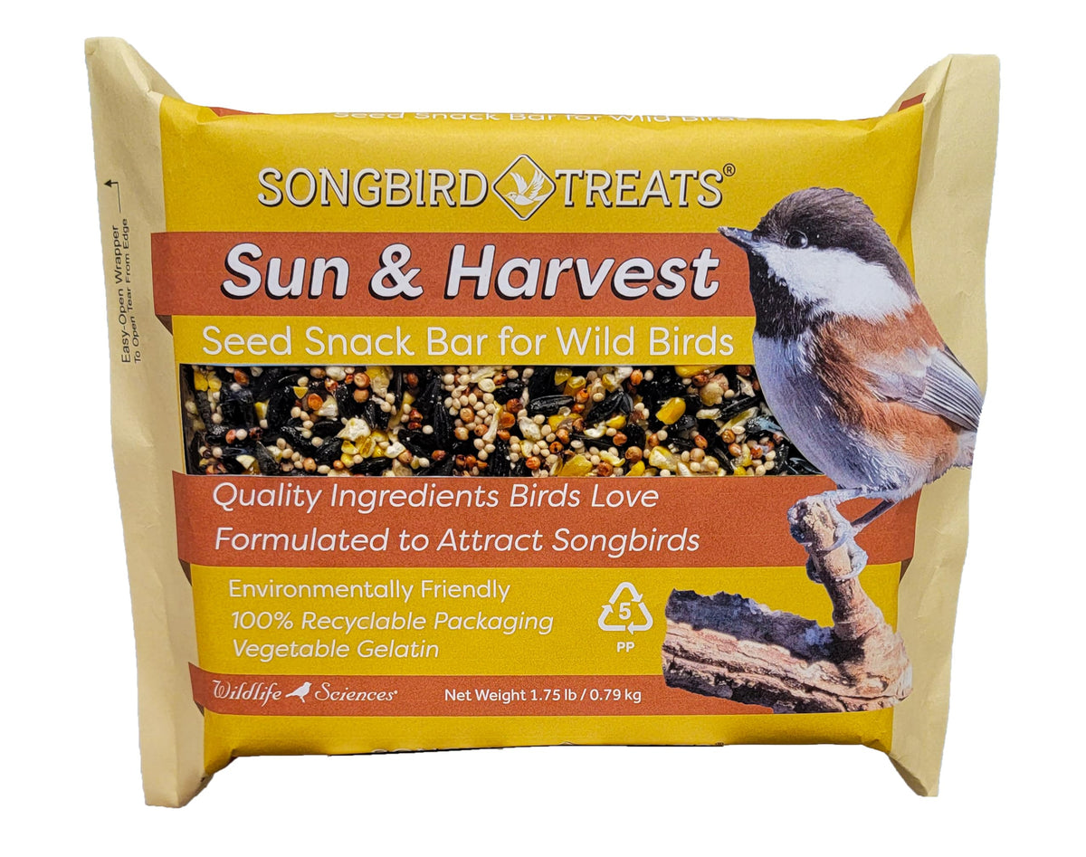 Wildlife Sciences Songbird Treats seed bars attract songbirds in an eight-pack display.