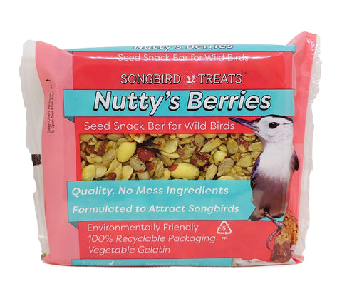 Wildlife Sciences seed cake variety 4-pack flavors shown, ideal for diverse backyard bird feeding.