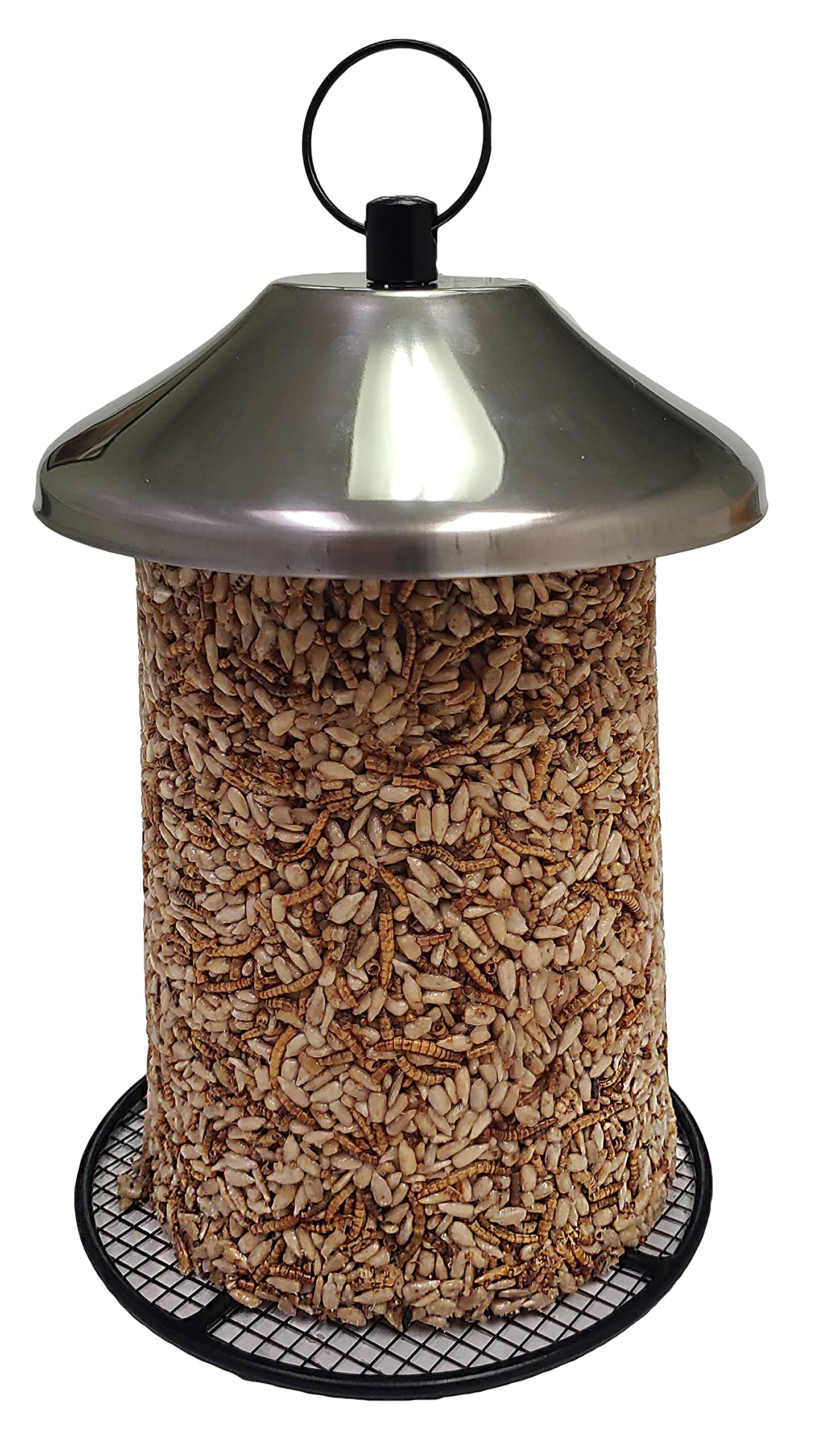 Wildlife Sciences Songbird Treats Seed Tower 2-Pack birds feeding on log-tower display