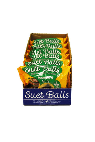 Wildlife Sciences suet balls 24-pack packaging shown, ideal for year-round backyard feeding.