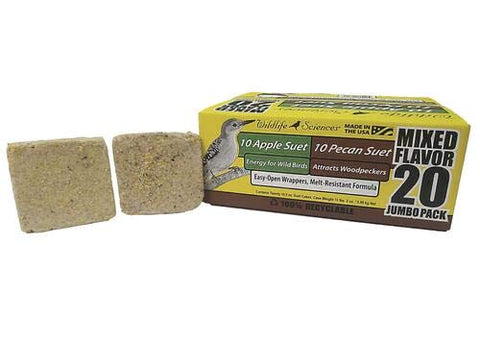 Wildlife Sciences Apple & Pecan suet cake back view shows easy-open recyclable packaging.