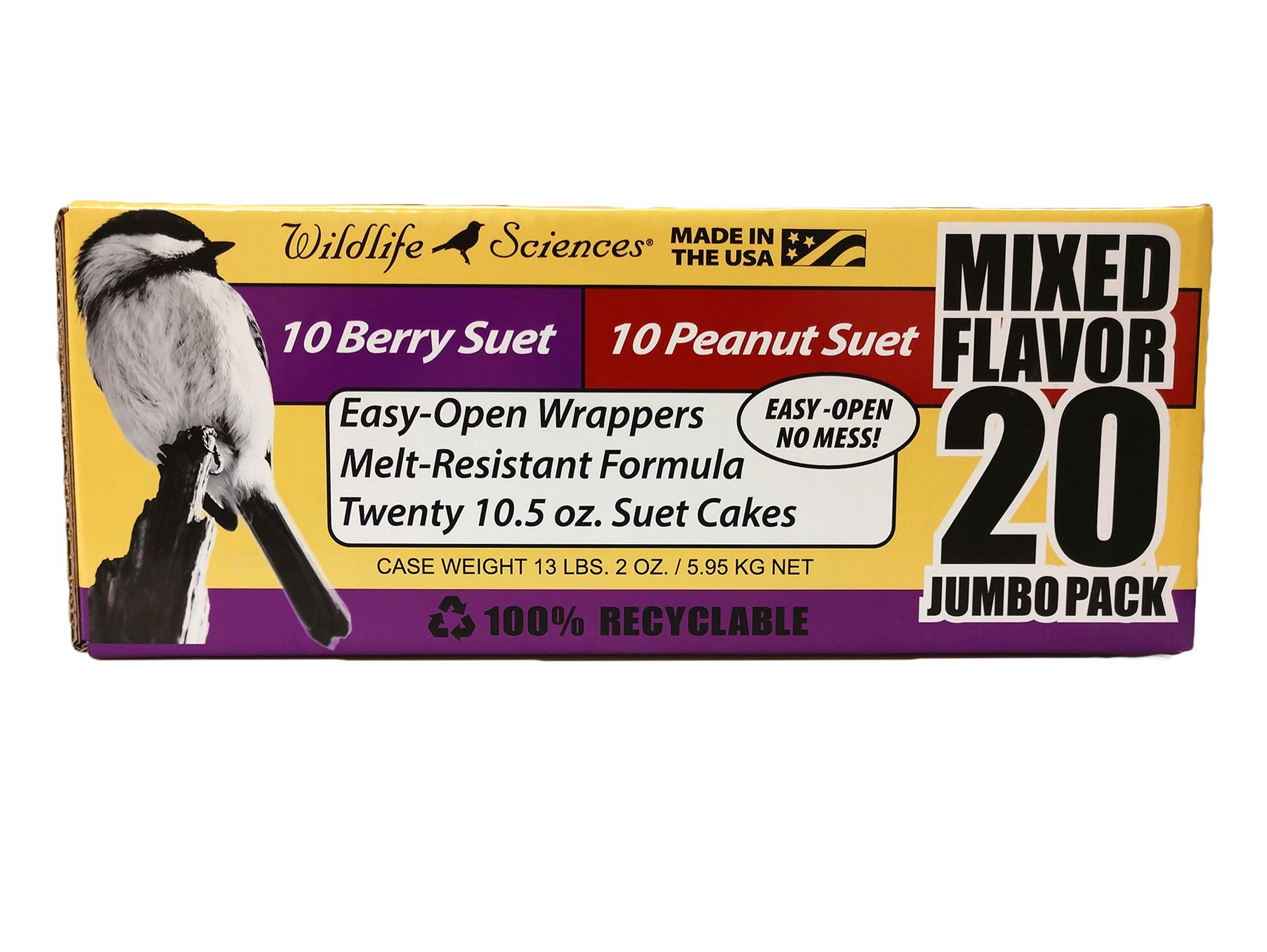 Wildlife Sciences Suet Cake Jumbo Peanut attracts backyard birds with rich flavor and melt resistance.