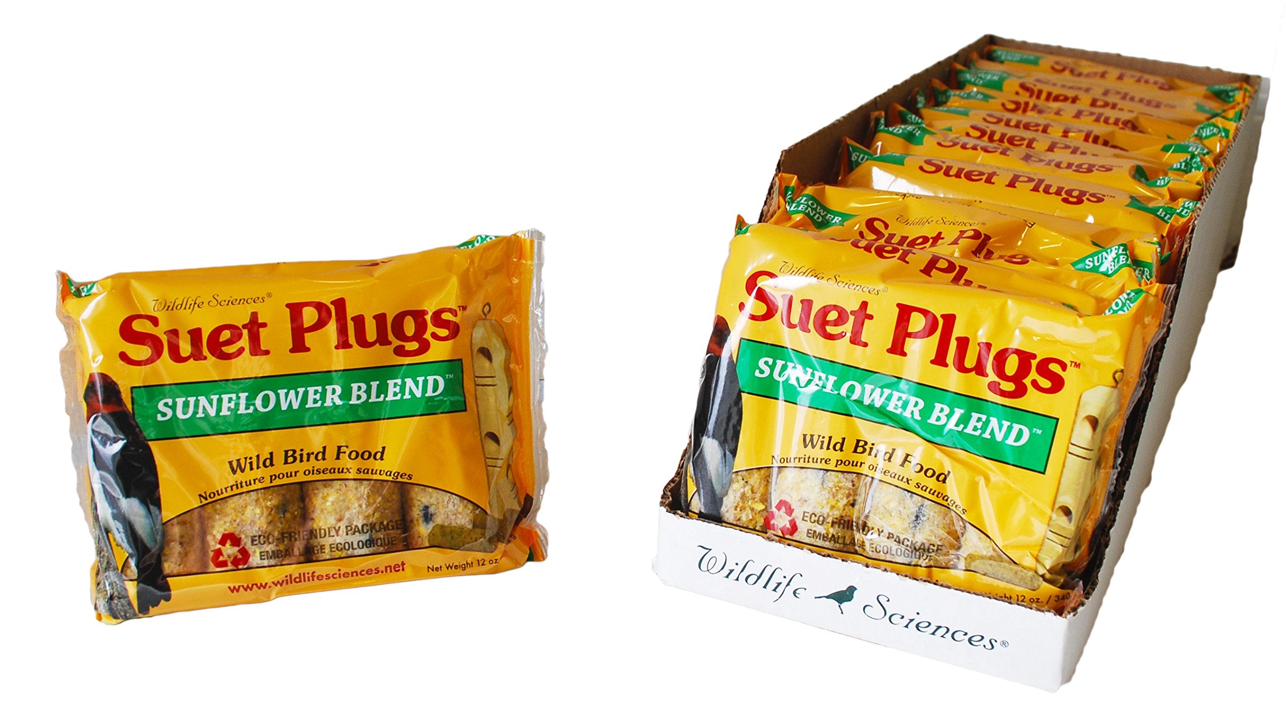 Wildlife Sciences suet plugs 48-pack box inviting backyard birds