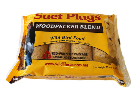 Wildlife Sciences suet plugs ingredients rendered beef suet and grains shown
