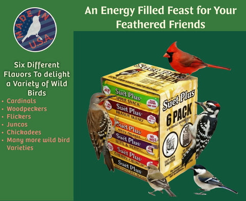 Wildlife Sciences Suet Plus melt-resistant formula keeps cakes intact in warm weather.