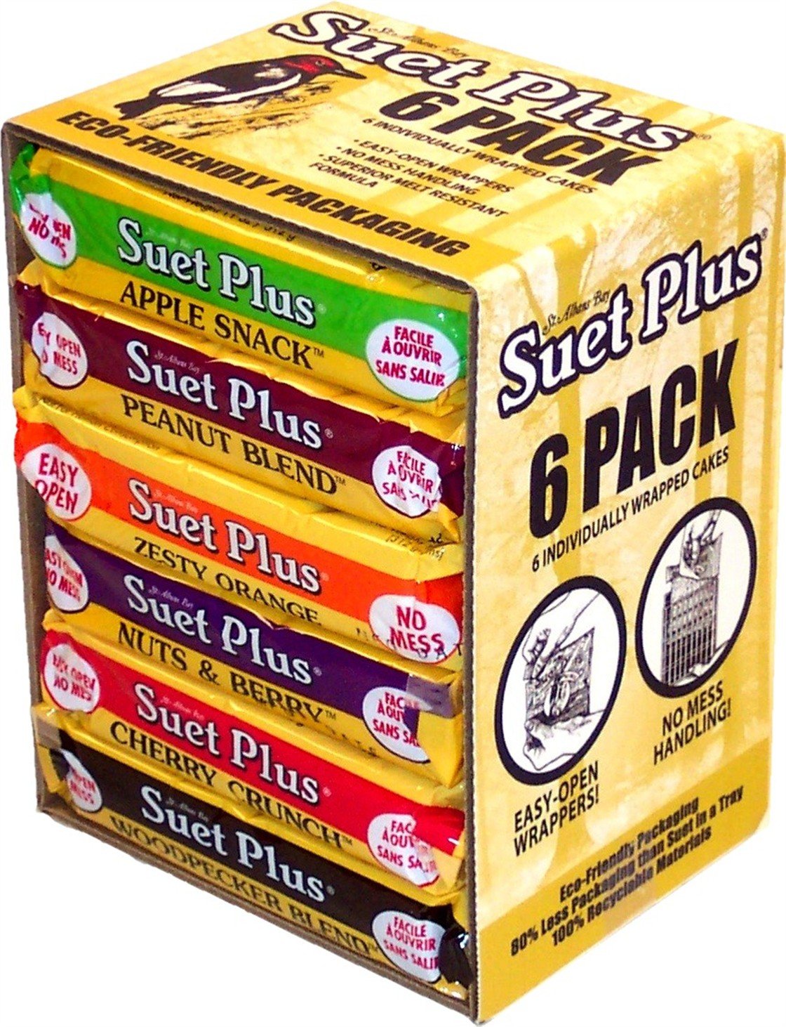 Wildlife Sciences Suet Plus variety cakes in a pack, enticing diverse wild birds.