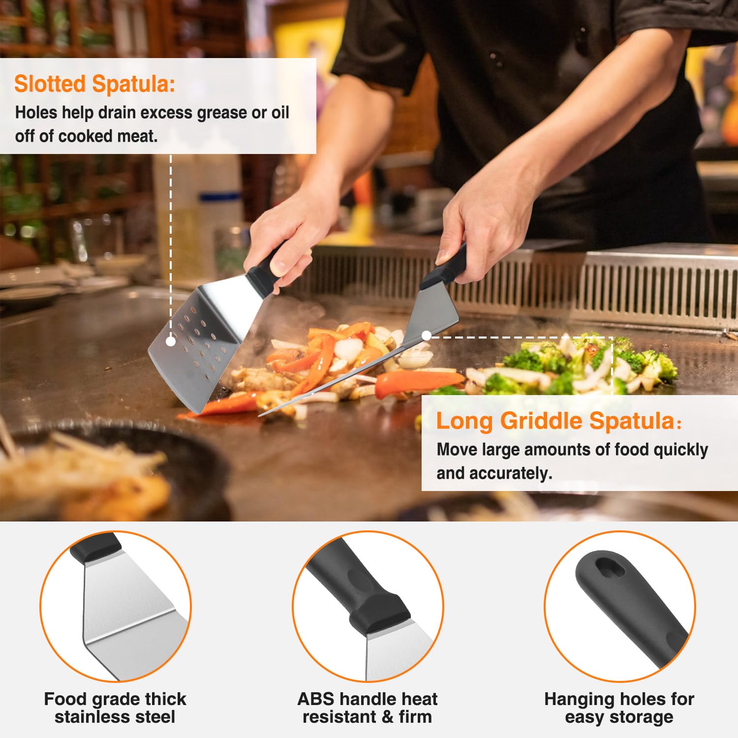 Wildone burger flipper enables quick, even sears on outdoor grills.