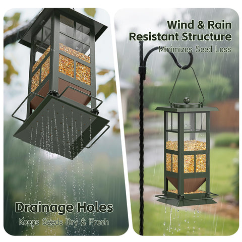 Wildpark drainage-holes feeder ensures dry seeds even after rain.