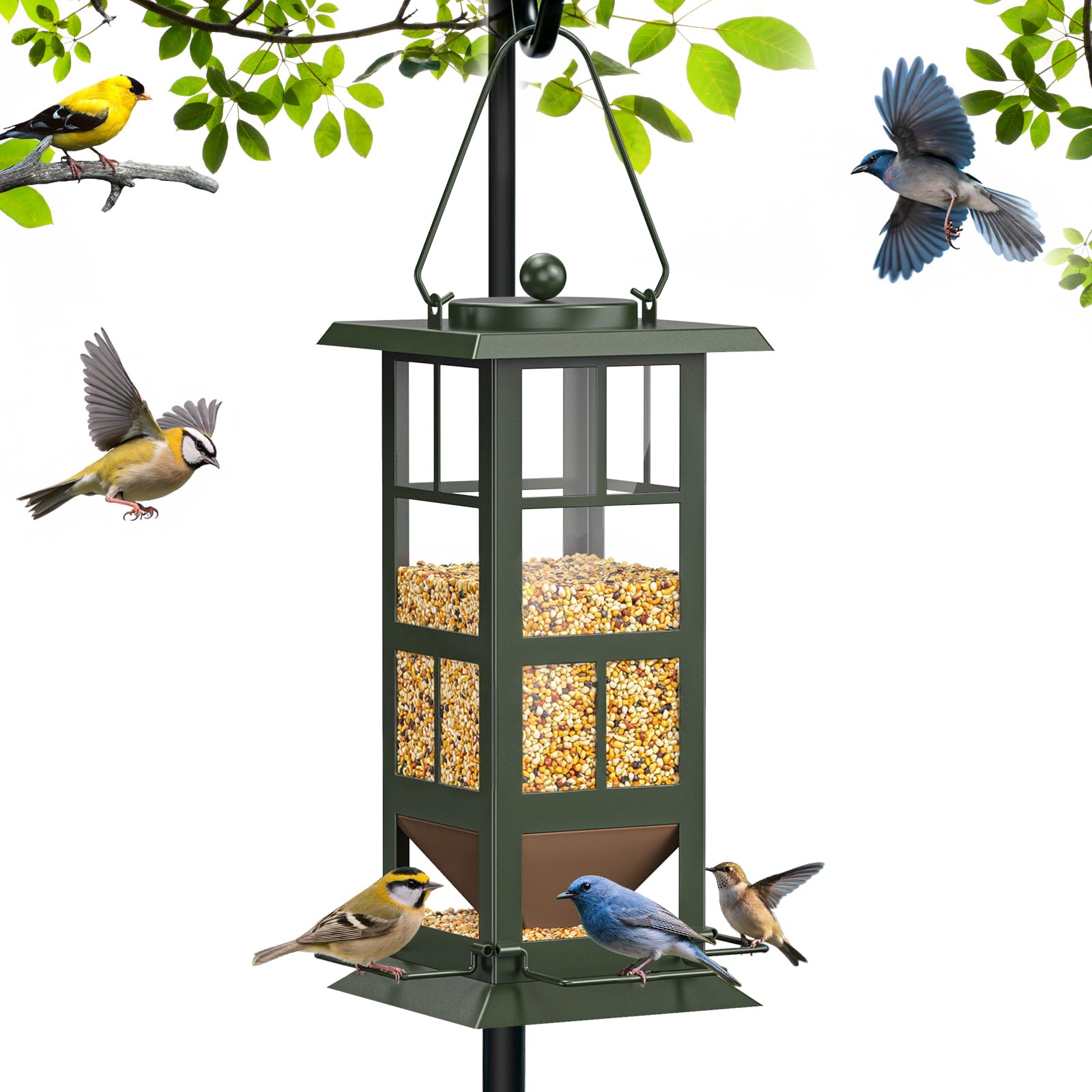 Wildpark 4-Port Bird Feeder hanging outdoors shows durable, weather-ready design for year-round feeding.