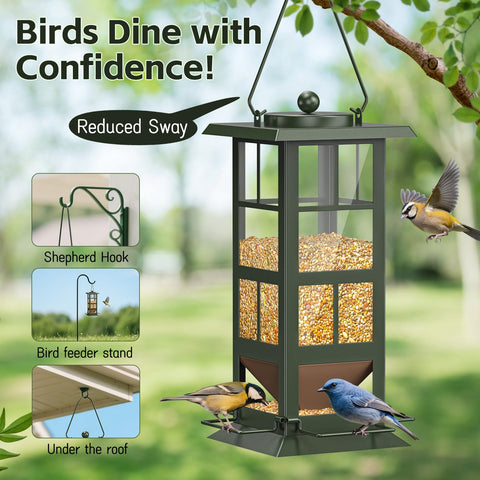 Wildpark sage-green finish blends with garden scenery while staying visible to birds.