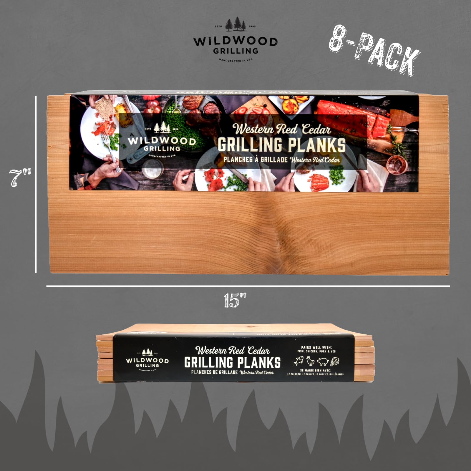Wildwood Grilling eight-planks pack on display for grilling sessions.