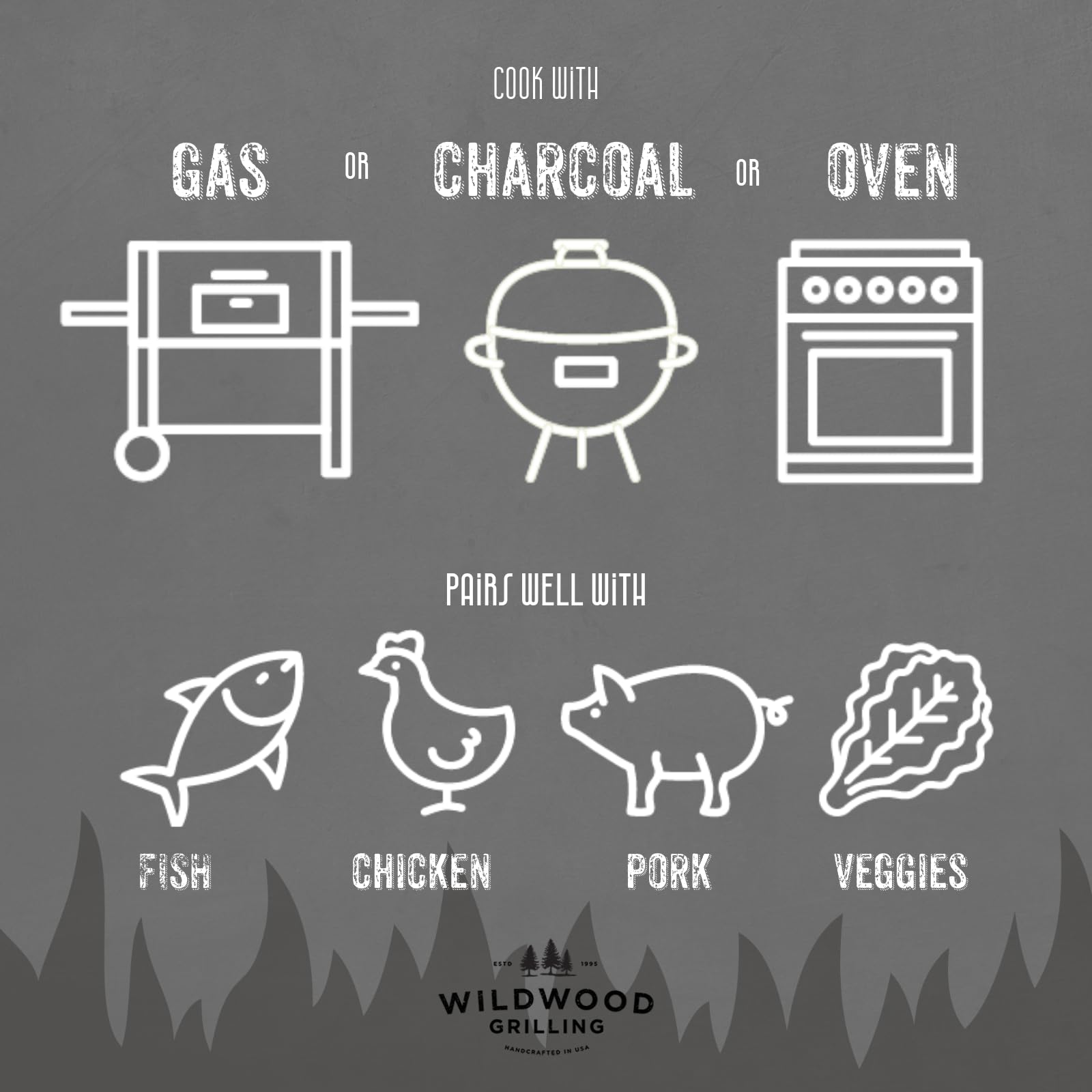 Wildwood Grilling planks on barbecue showing easy-to-use cedar grilling tool.