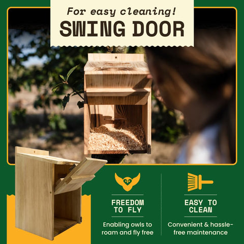WildYard front-access owl box makes cleaning easy after nesting