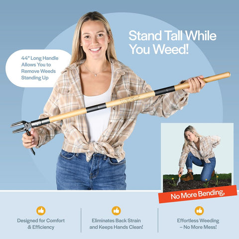 WilFiks weed remover showing foot-pedal leverage for easier extraction
