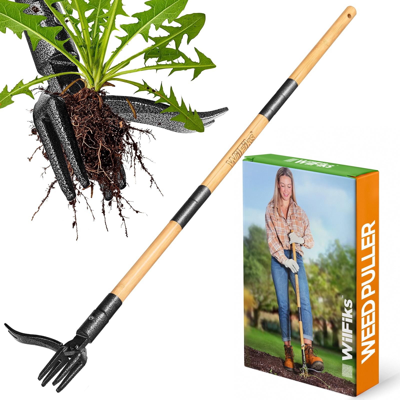 WilFiks weed puller tool with stand-up design for comfortable weeding